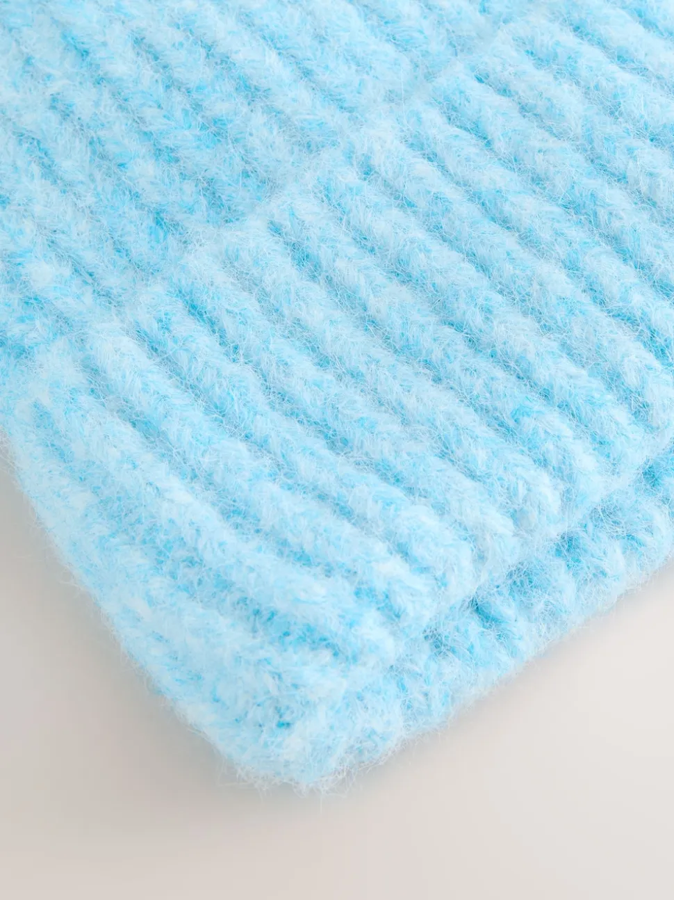 Light Blue Ribbed Beanie Containing Wool Hat