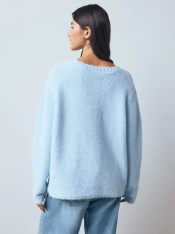 Light Blue Scoop Neck Jumper With Wool