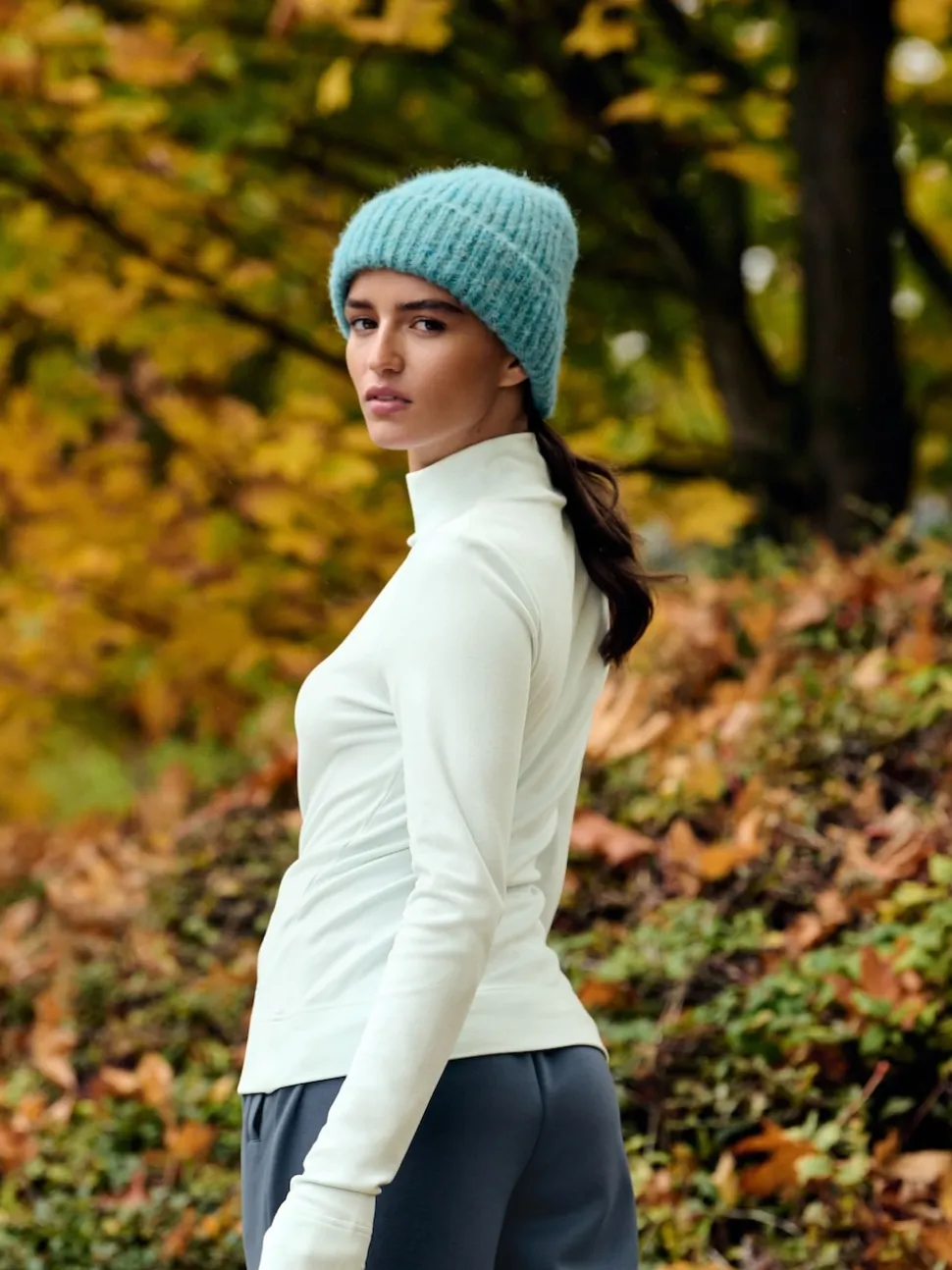 Light Blue Thermal Soft Touch Long Sleeve High Neck Top