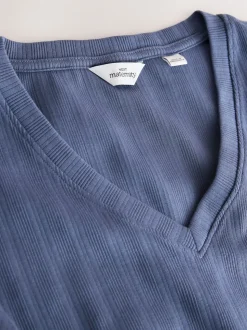 Light Blue Tie Back Ribbed V-Neck Dress