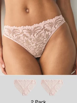 Light Pink High Leg Ultimate Comfort Lace Knickers 2 Pack