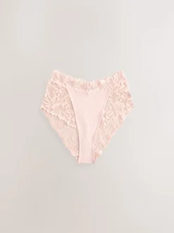 Light Pink High Waist High Leg Ultimate Comfort Lace Knickers 2 Pack