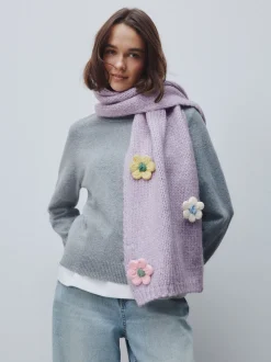 Lilac Flower Hand Knit Heavyweight Scarf