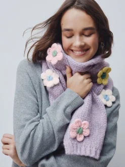 Lilac Flower Hand Knit Heavyweight Scarf