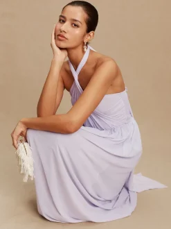 Lilac Purple Mesh Multiway Wedding Guest Bridesmaid Maxi Dress