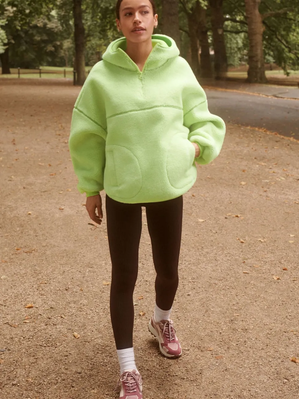 Lime Green Active Borg Hooded Jacket