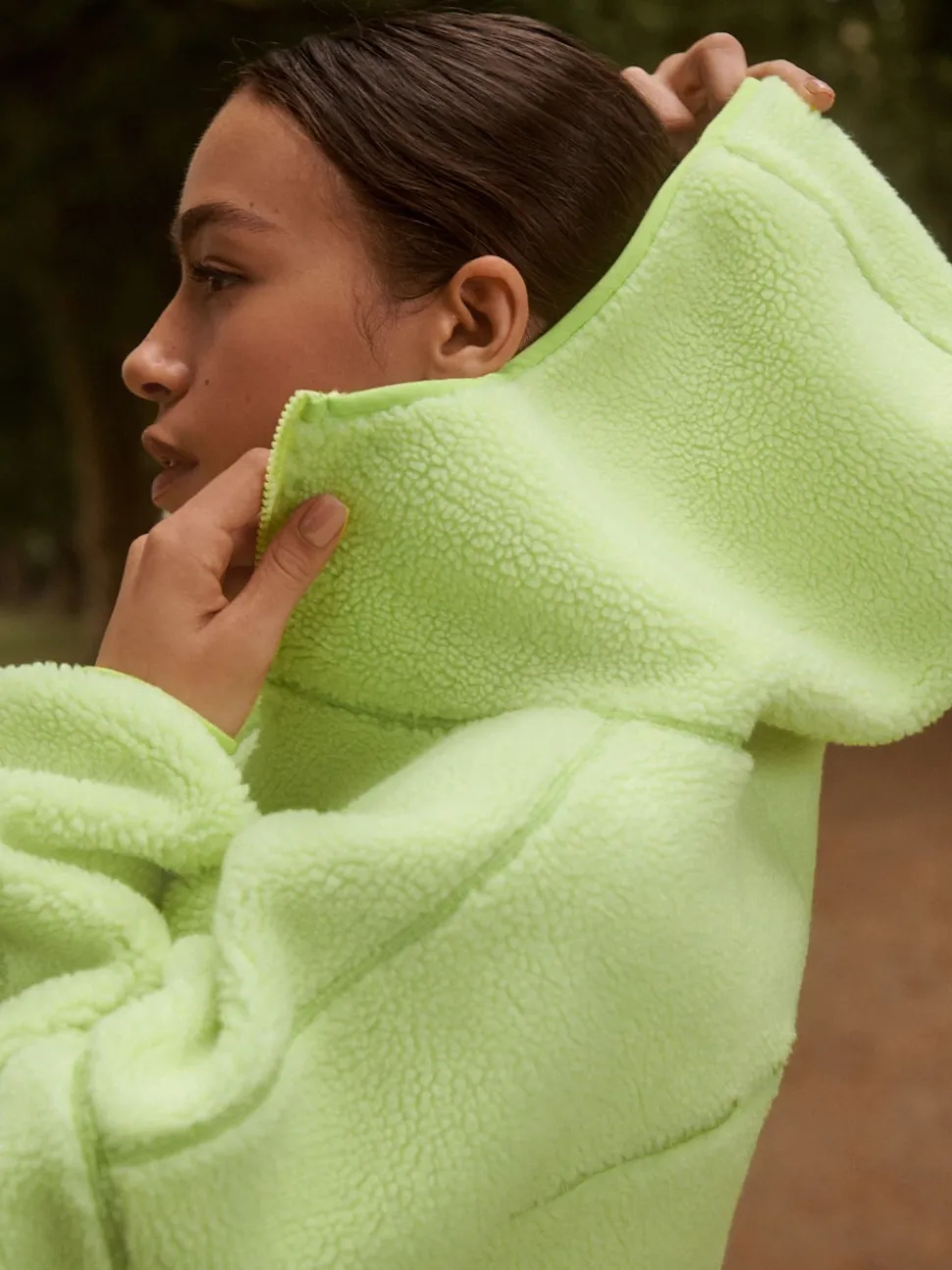Lime Green Active Borg Hooded Jacket