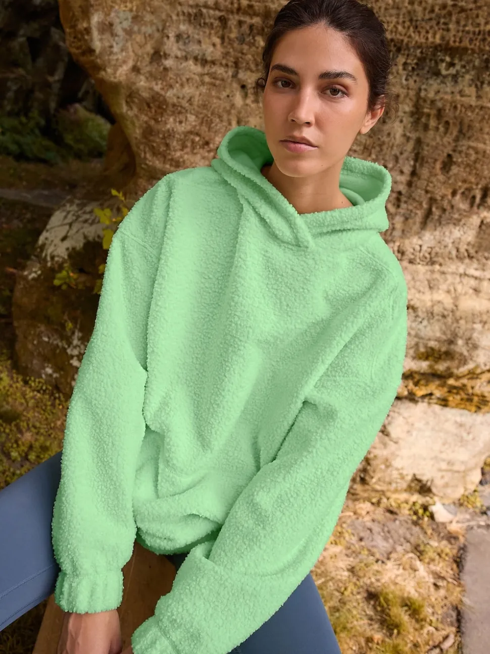 Lime Green Soft Teddy Borg Longsleeve Hoodie