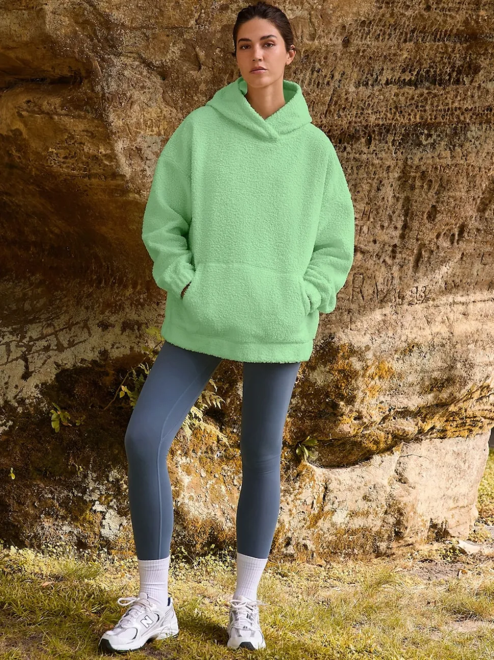 Lime Green Soft Teddy Borg Longsleeve Hoodie