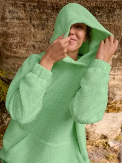 Lime Green Soft Teddy Borg Longsleeve Hoodie