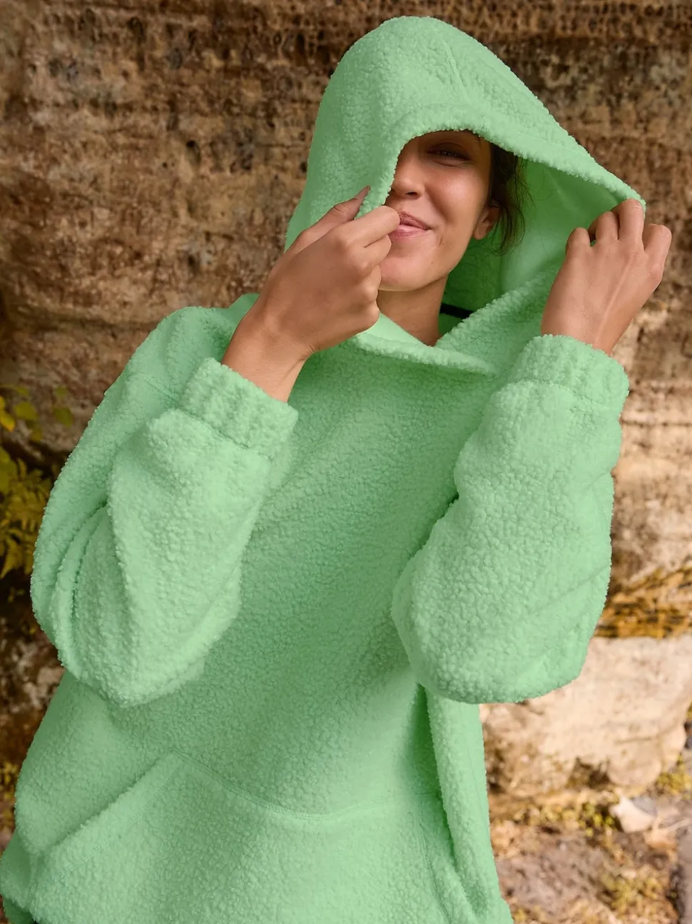 Lime Green Soft Teddy Borg Longsleeve Hoodie