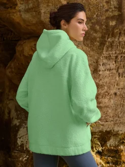 Lime Green Soft Teddy Borg Longsleeve Hoodie