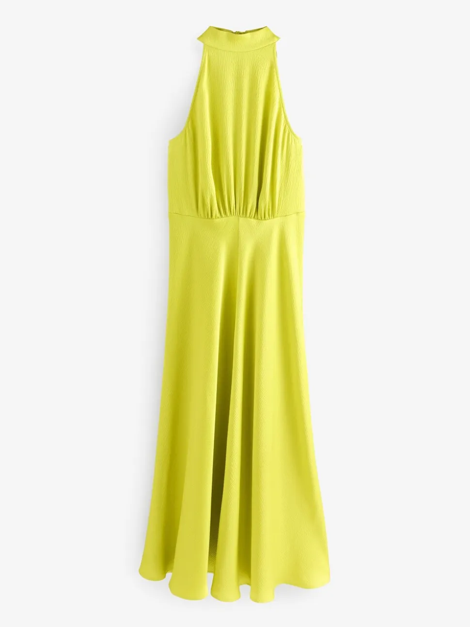Lime Green Textured Satin Halter Sleeveless Midi Dress