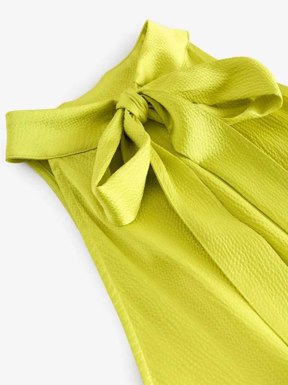 Lime Green Textured Satin Halter Sleeveless Midi Dress
