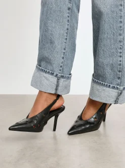 Linzi Black Abel Sligback Courts Heels with Eyelet Detail