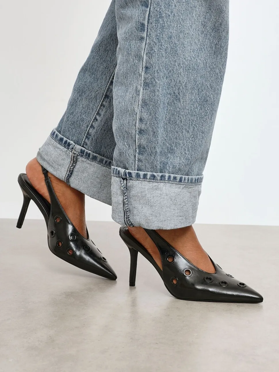Linzi Black Abel Sligback Courts Heels with Eyelet Detail