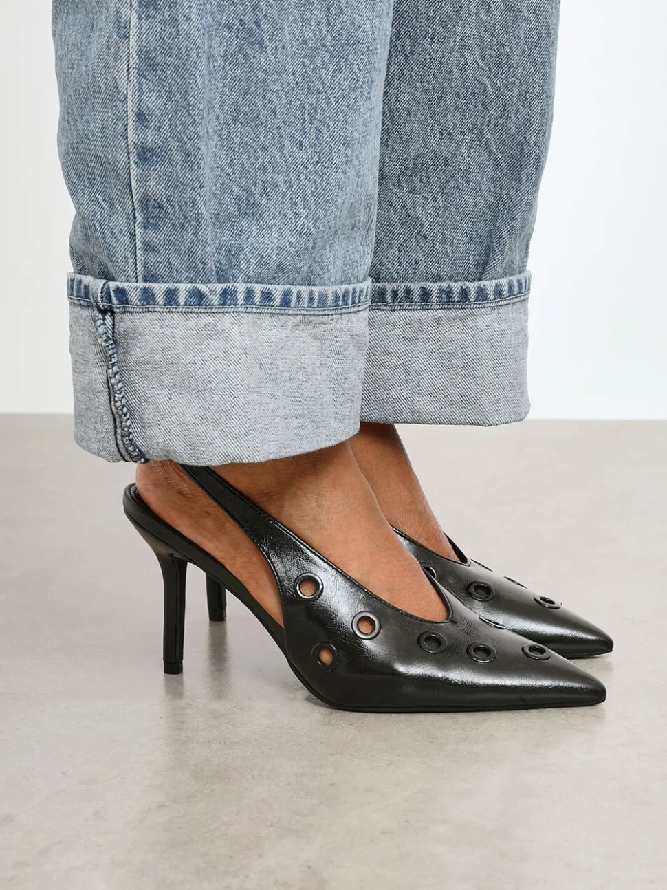 Linzi Black Abel Sligback Courts Heels with Eyelet Detail
