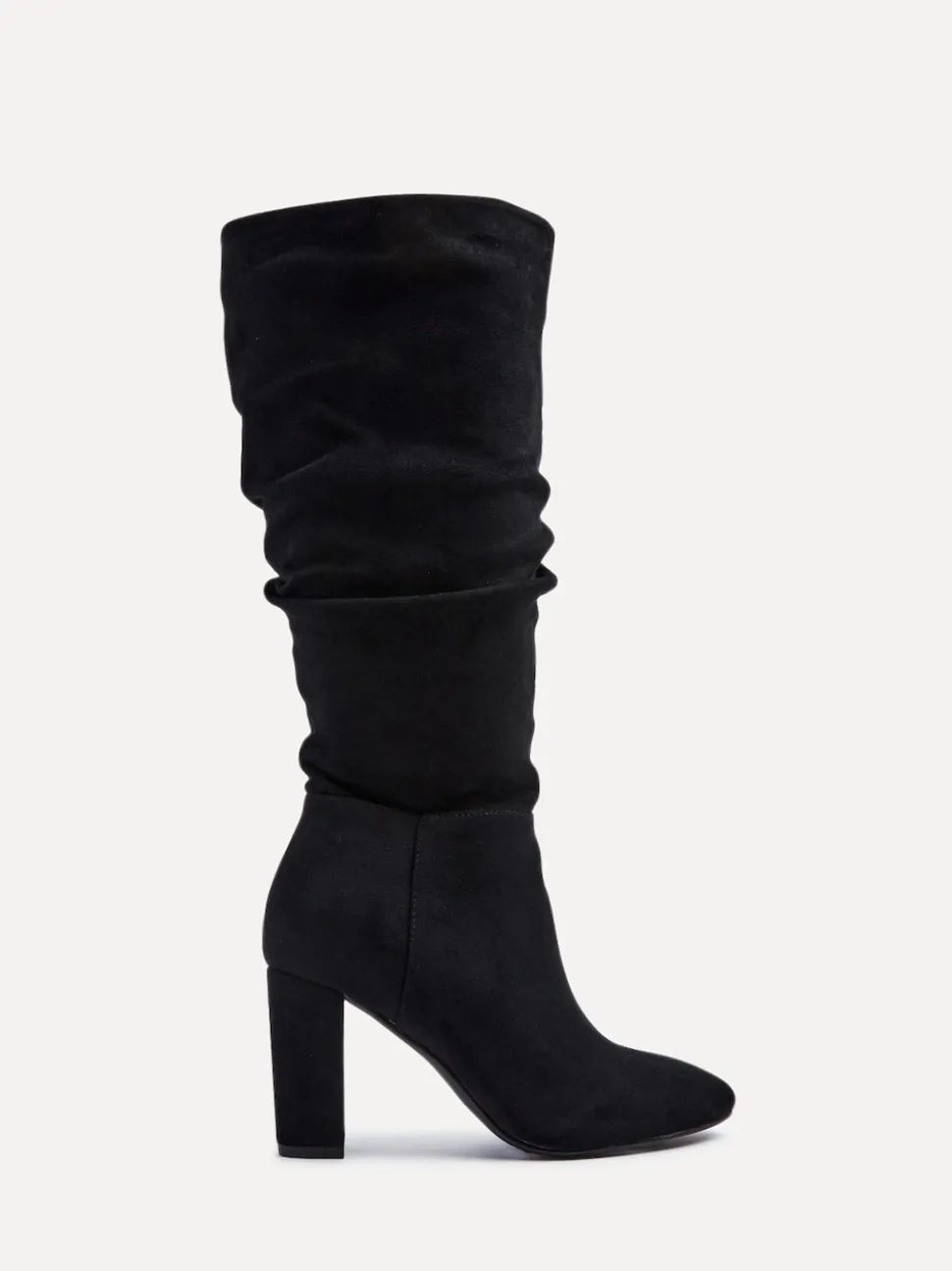 Linzi Black Aura High Leg Ruched Boots With Block Heel