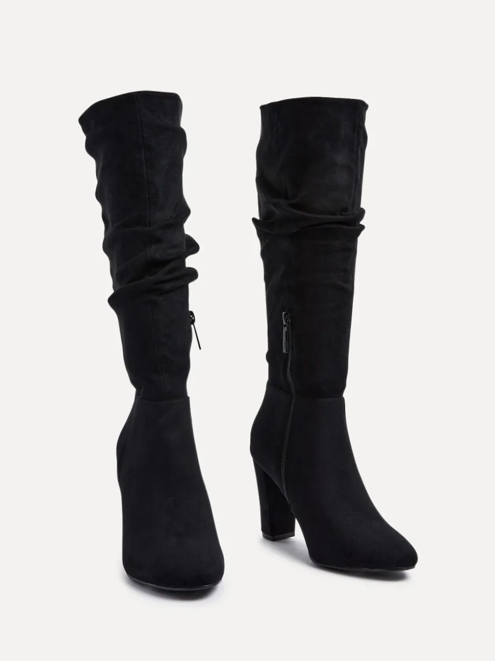 Linzi Black Aura High Leg Ruched Boots With Block Heel