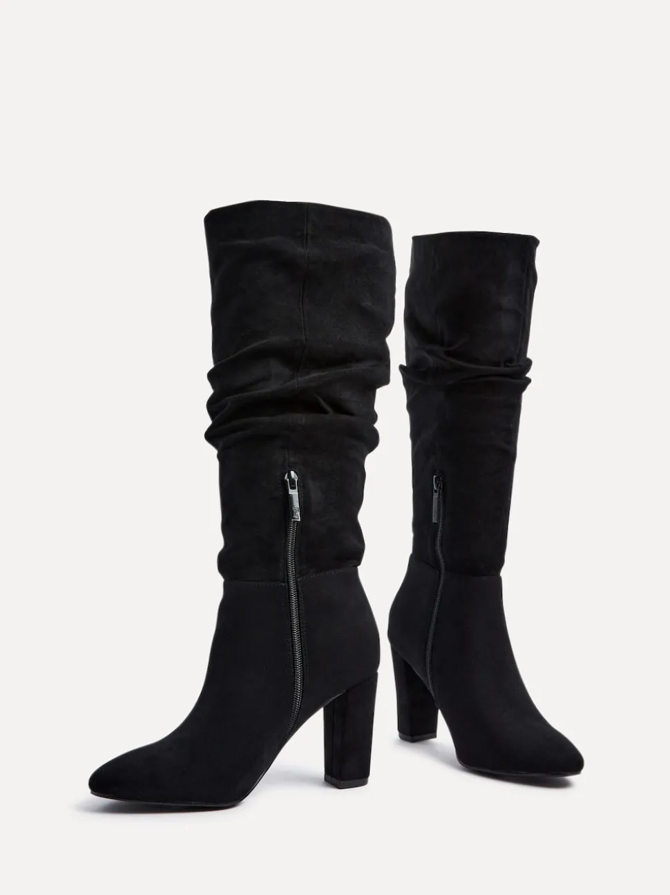 Linzi Black Aura High Leg Ruched Boots With Block Heel