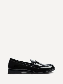 Linzi Black Belle Patent Slip-Ons Leather Loafers With Gold Trim