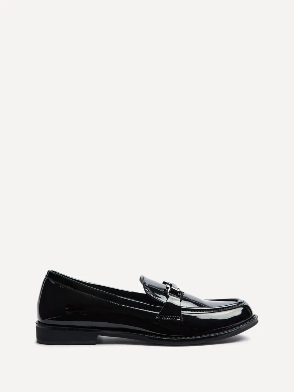 Linzi Black Belle Patent Slip-Ons Leather Loafers With Gold Trim