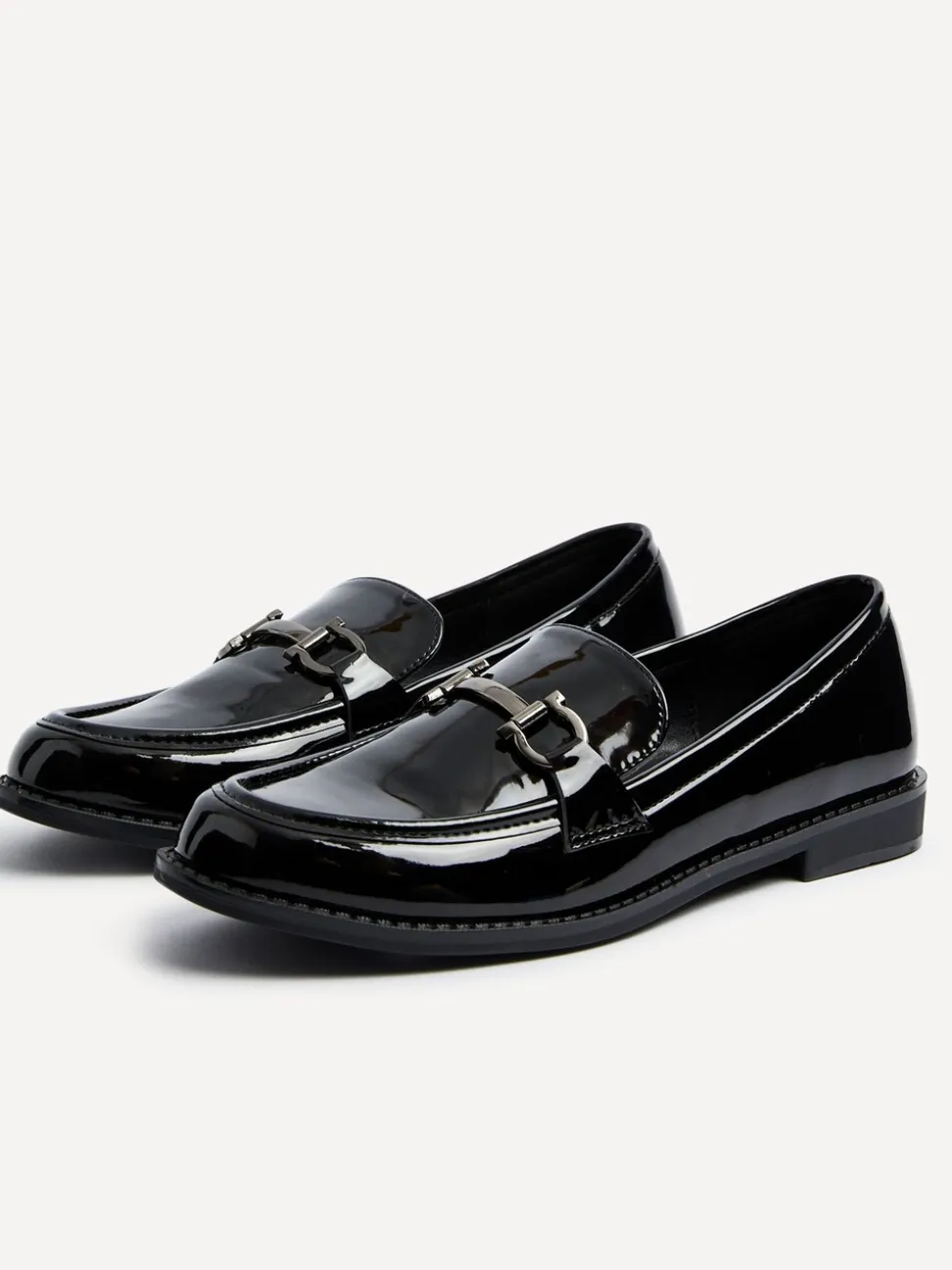 Linzi Black Belle Patent Slip-Ons Leather Loafers With Gold Trim