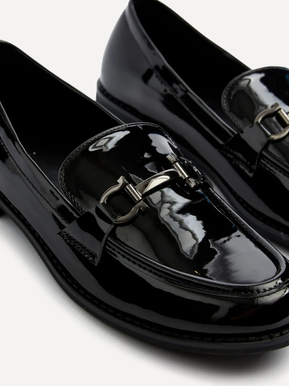 Linzi Black Belle Patent Slip-Ons Leather Loafers With Gold Trim