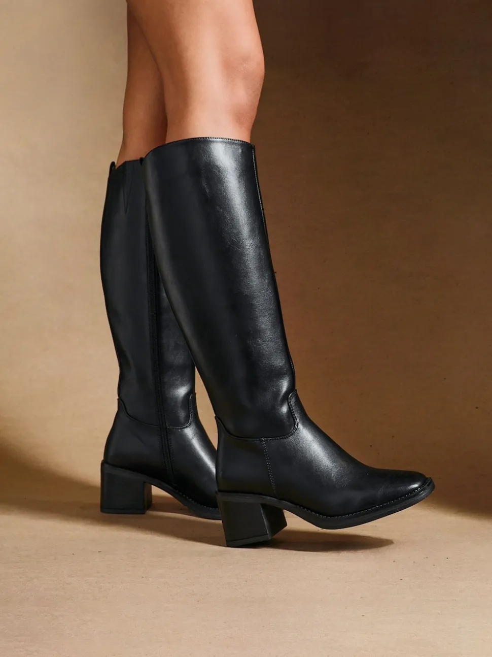Linzi Black Brandy Block Heel High Leg Boots