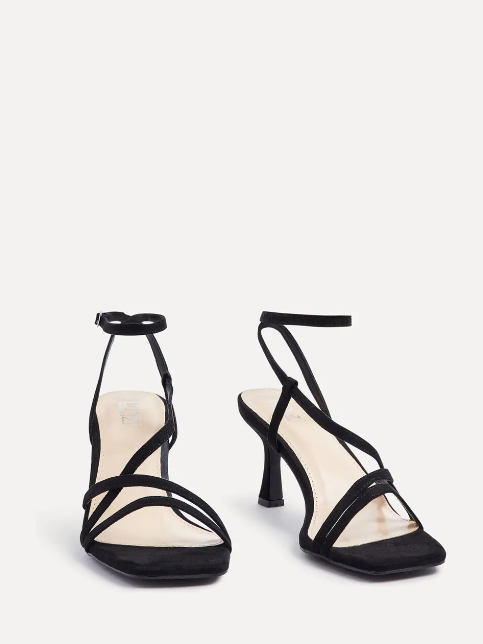 Linzi Black Cassie Wide Fit Mid Heel Strappy Sandals With Ankle Strap