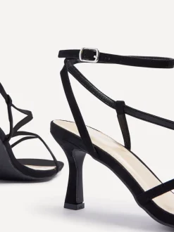 Linzi Black Cassie Wide Fit Mid Heel Strappy Sandals With Ankle Strap
