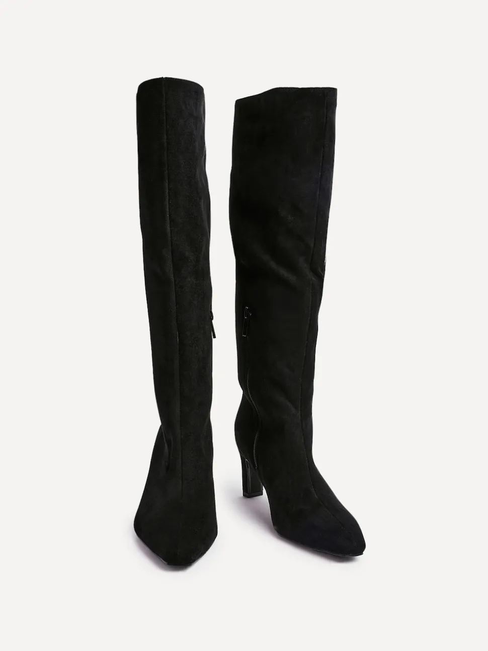 Linzi Black Chrome High Leg Uptown Slim Block Heel High Leg Boots