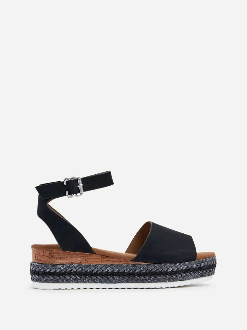 Linzi Black Coast Two-Part Espadrille Wedges With Metallic Plaited Trim