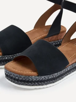 Linzi Black Coast Two-Part Espadrille Wedges With Metallic Plaited Trim