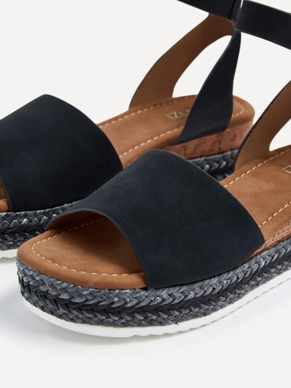 Linzi Black Coast Two-Part Espadrille Wedges With Metallic Plaited Trim