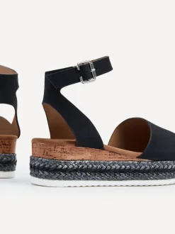 Linzi Black Coast Two-Part Espadrille Wedges With Metallic Plaited Trim