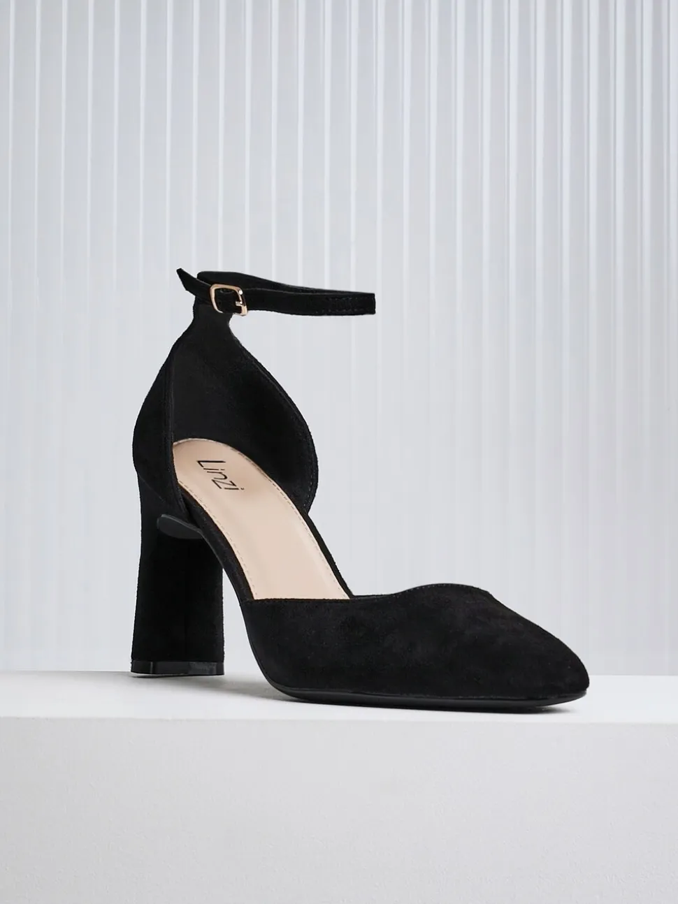 Linzi Black Corinne Square Toe Closed Back Heels