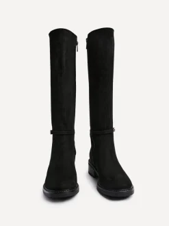 Linzi Black Dark Power High Leg Boots With Stretch Side Panel and Buckle Detail