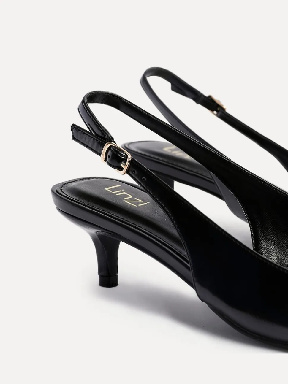 Linzi Black Elvira Kitten Heel Slingback Courts