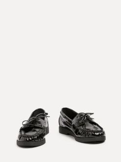 Linzi Black Frame Slip-On Loafers With Ruched Front Detailing