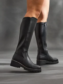 Linzi Black Gravity Stretch High Leg Wedge Boots