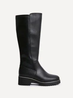 Linzi Black Gravity Stretch High Leg Wedge Boots