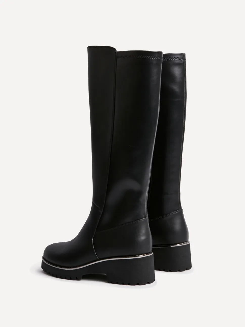 Linzi Black Gravity Stretch High Leg Wedge Boots