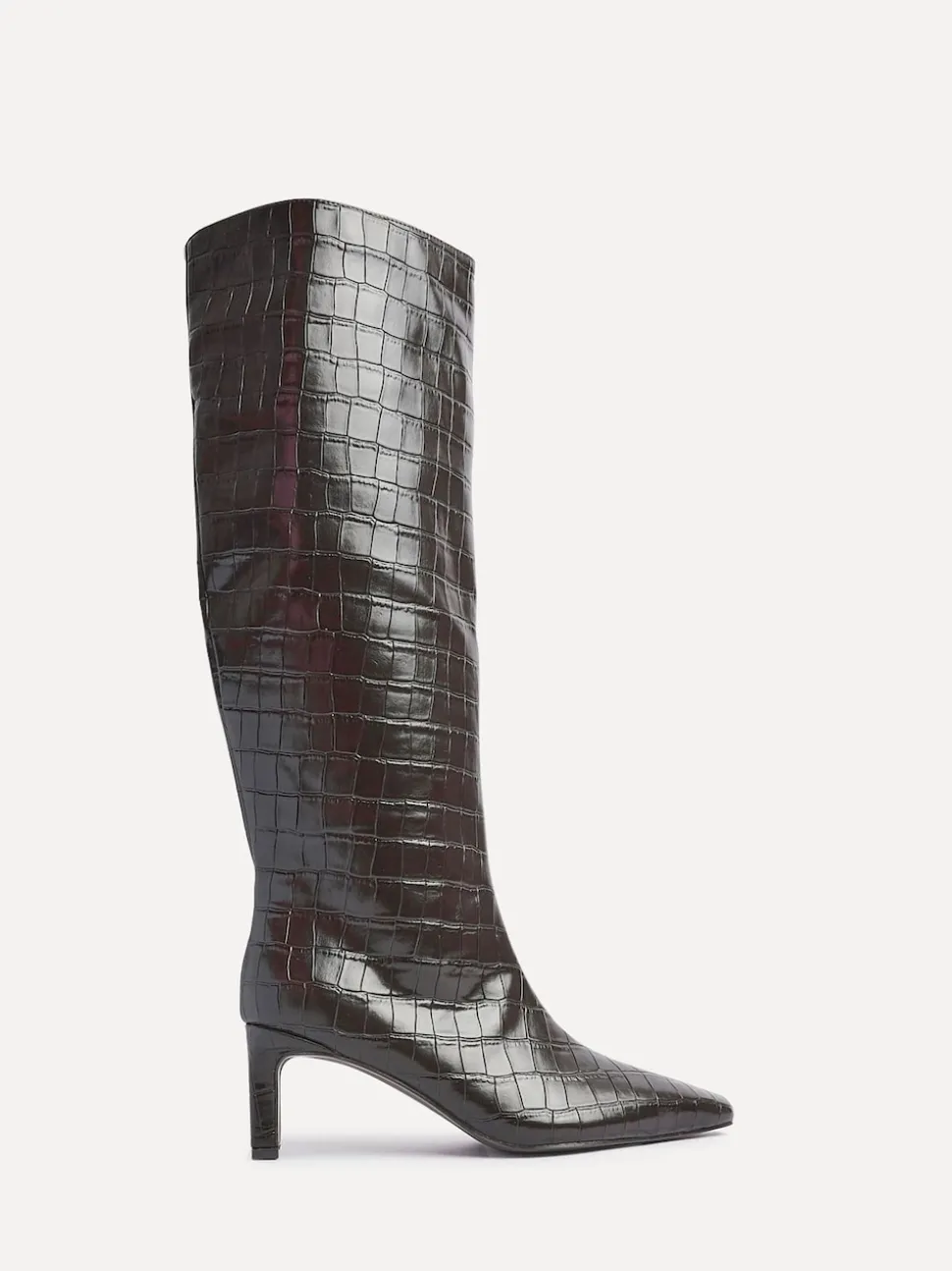 Linzi Black High Leg Uptown Slim Block Heel High Leg Boots