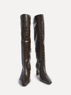 Linzi Black High Leg Uptown Slim Block Heel High Leg Boots