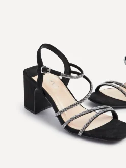 Linzi Black Kira Strappy Diamante Block Heeled Sandals
