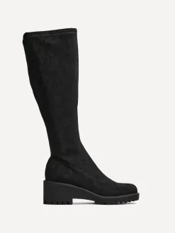 Linzi Black Kortina Brown Suede High Leg Boots With Wedged Heel