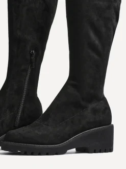 Linzi Black Kortina Brown Suede High Leg Boots With Wedged Heel
