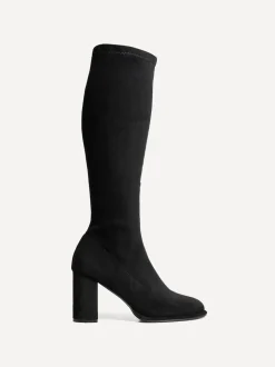 Linzi Black Kylie Stretch High Leg Block Heeled Boots