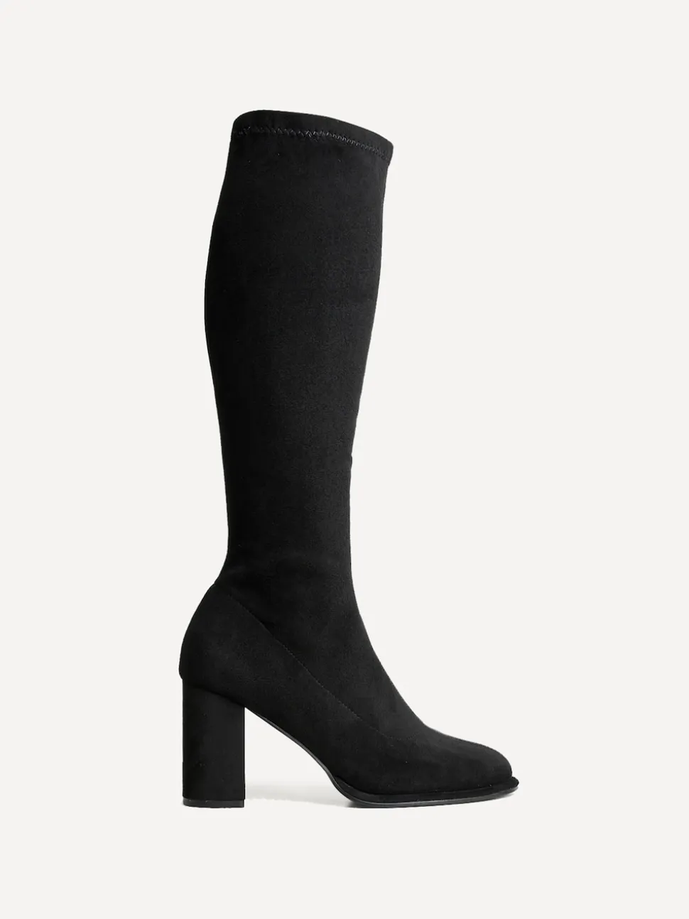 Linzi Black Kylie Stretch High Leg Block Heeled Boots